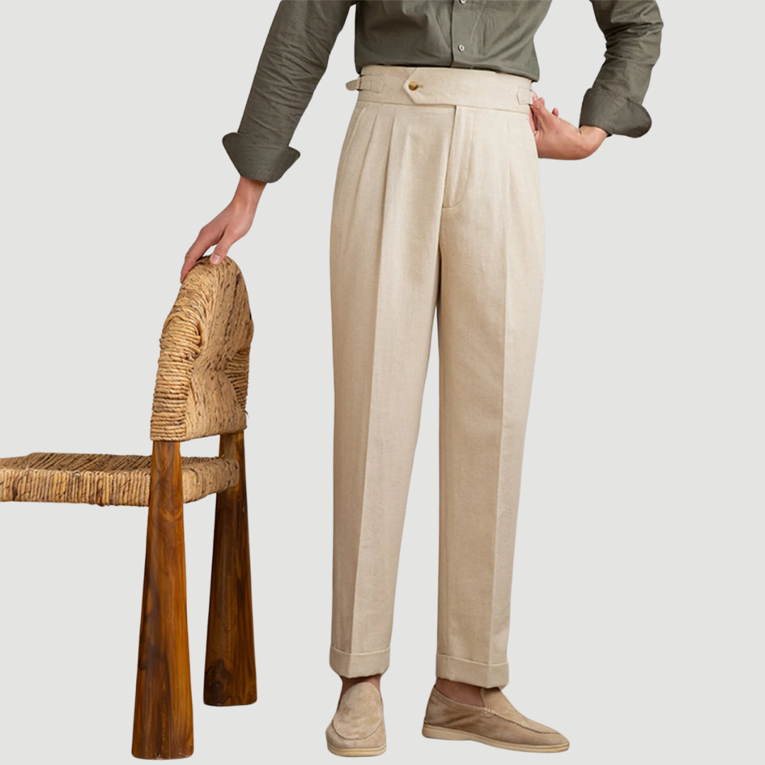 Caius: Tailored Linen Trousers | Beige