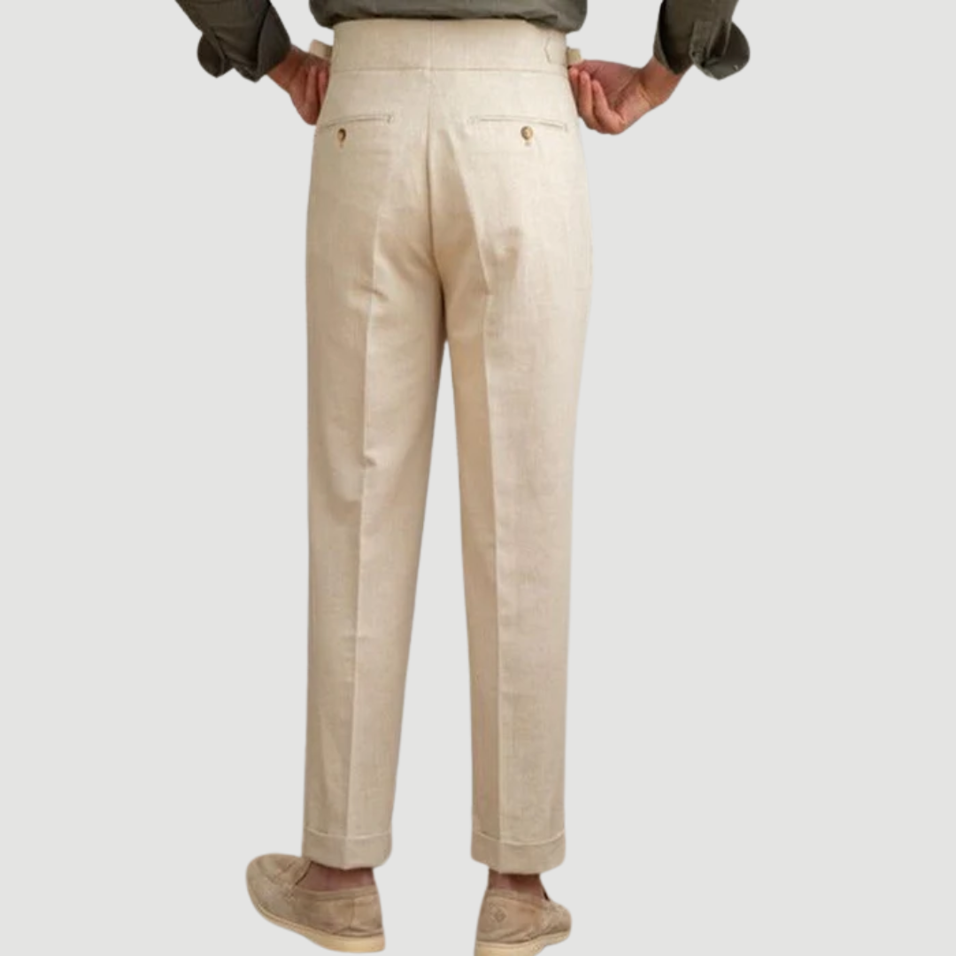 Caius: Tailored Linen Trousers | Beige