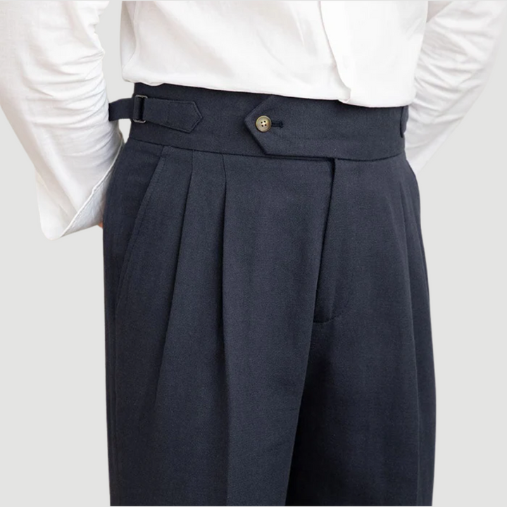 Caius: Tailored Linen Trousers | Navy Blue