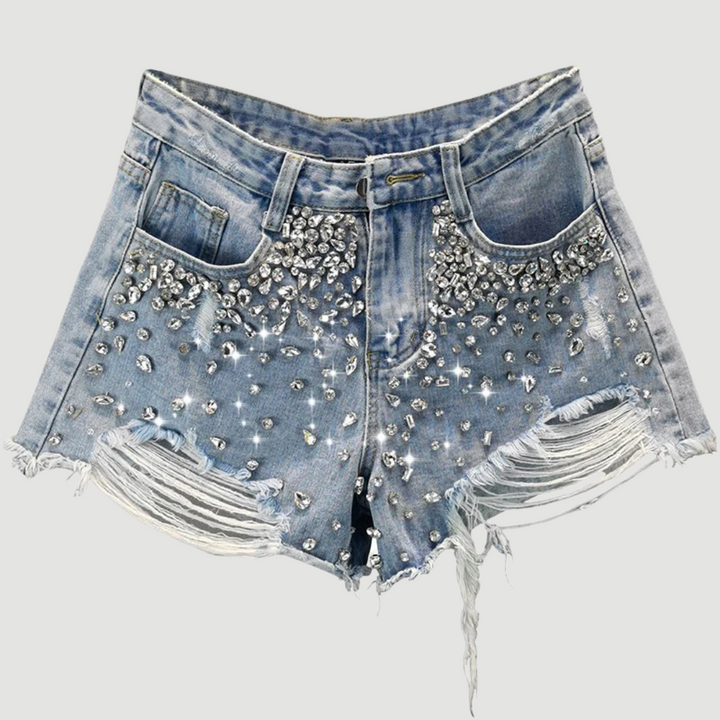 Sena: Embellished Ripped Denim Shorts