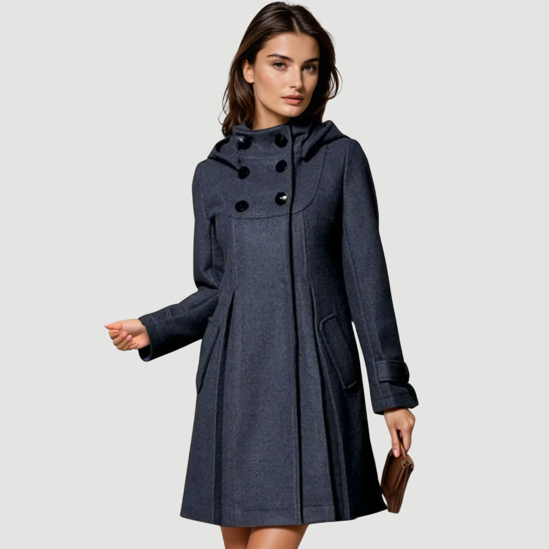 Freya: Hooded Wool Wrap Coat | Black