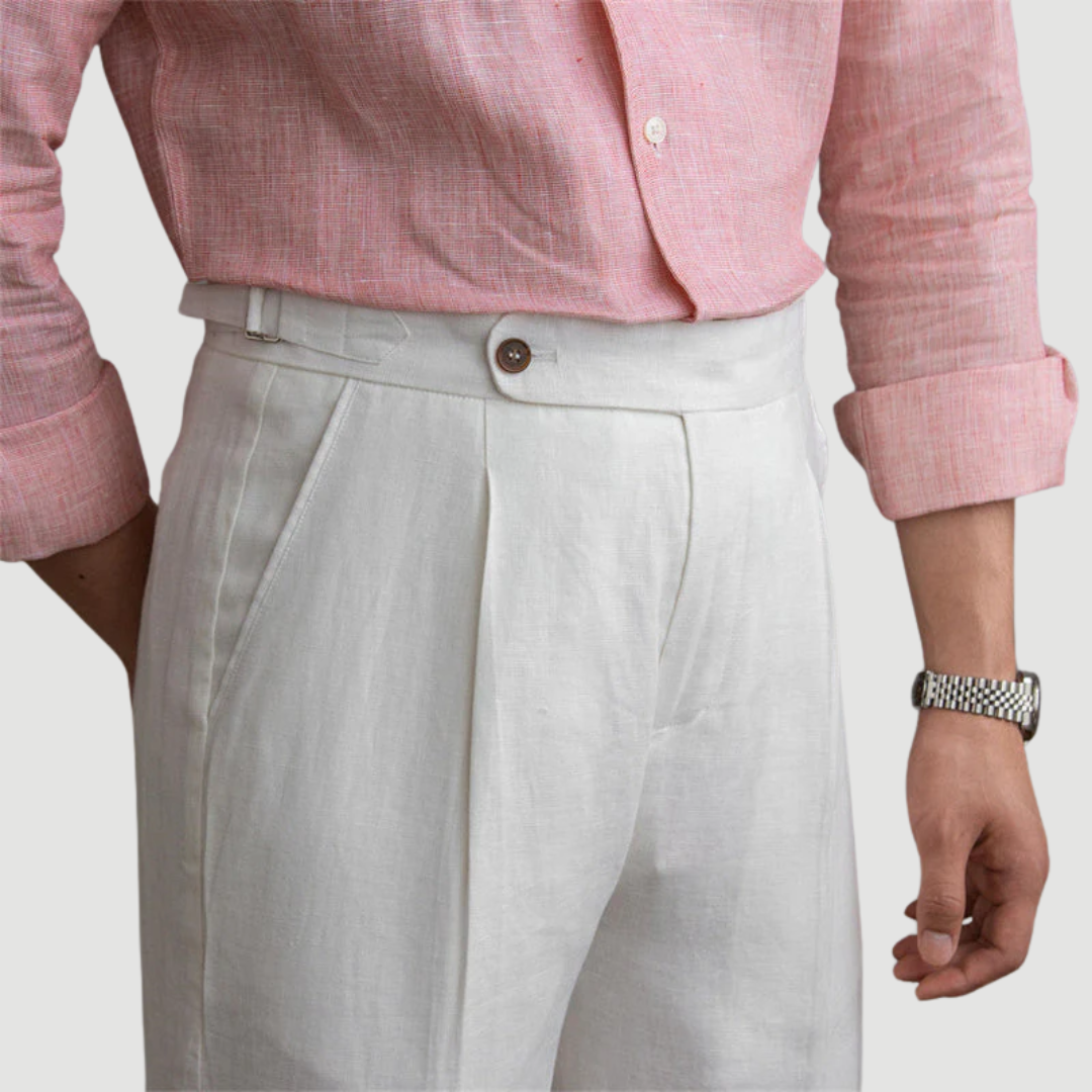 Leano: Classic Linen Trousers | White