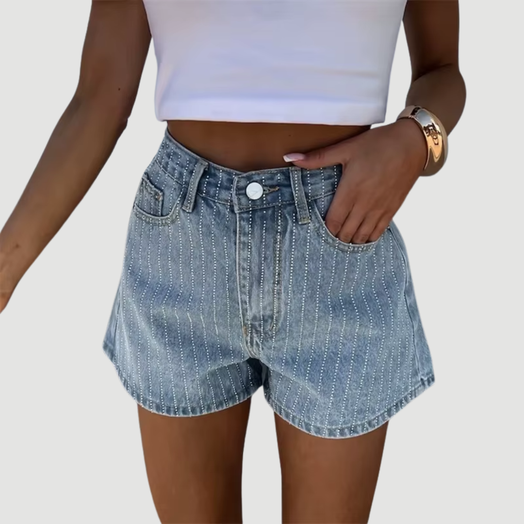 Zyra: Embellished Striped Shorts | Blue