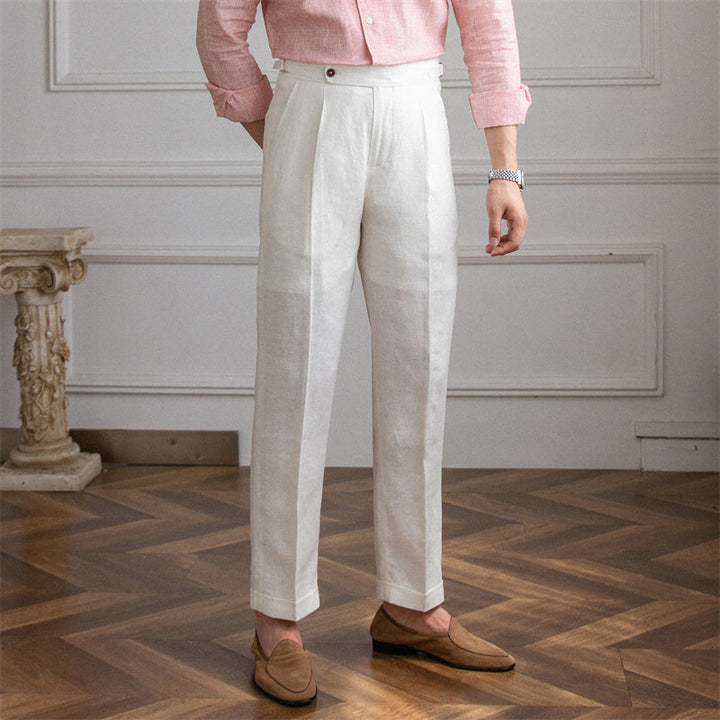 Leano: Classic Linen Trousers | White