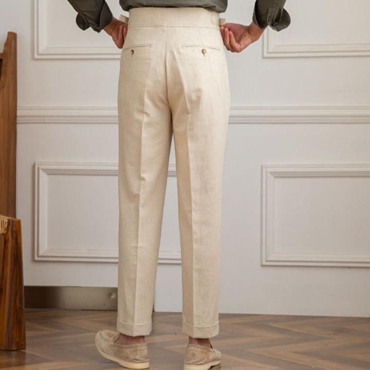 Caius: Tailored Linen Trousers | Beige