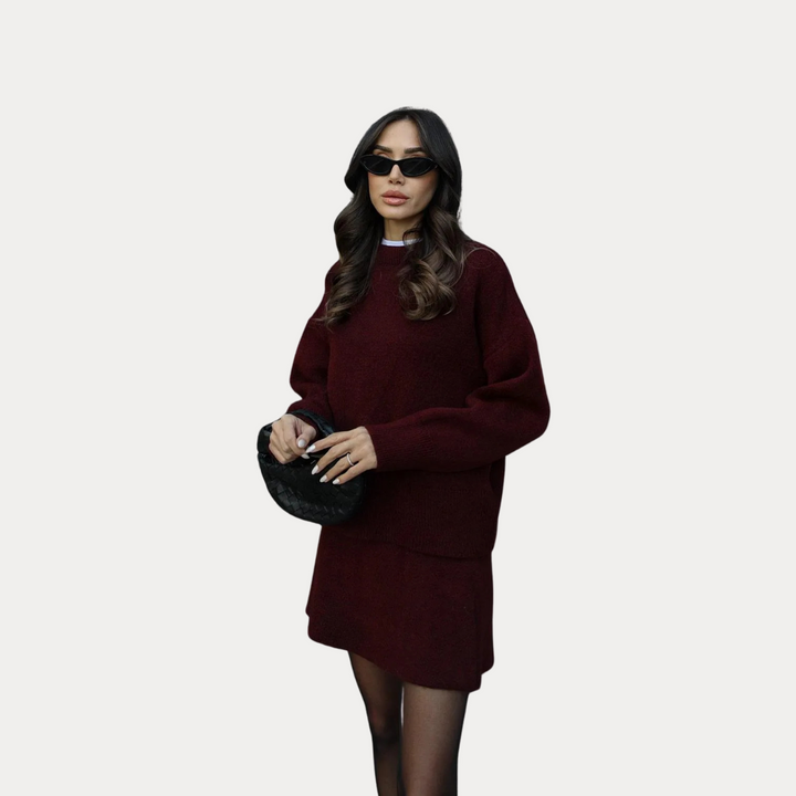 Arden: Knitted Skirt Set | Burgundy