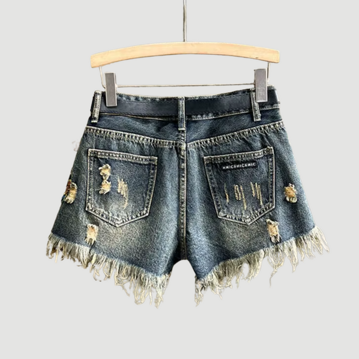 Seraphina: Sequin Floral Denim Shorts