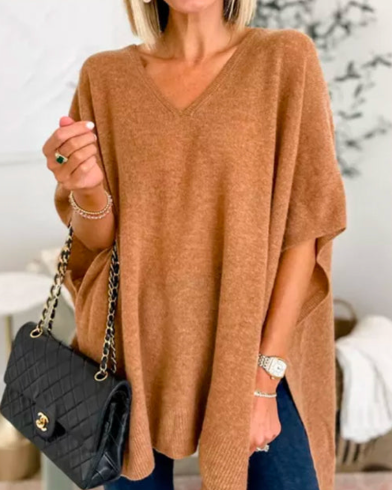 Naya: Effortless Knit Poncho | Coffee