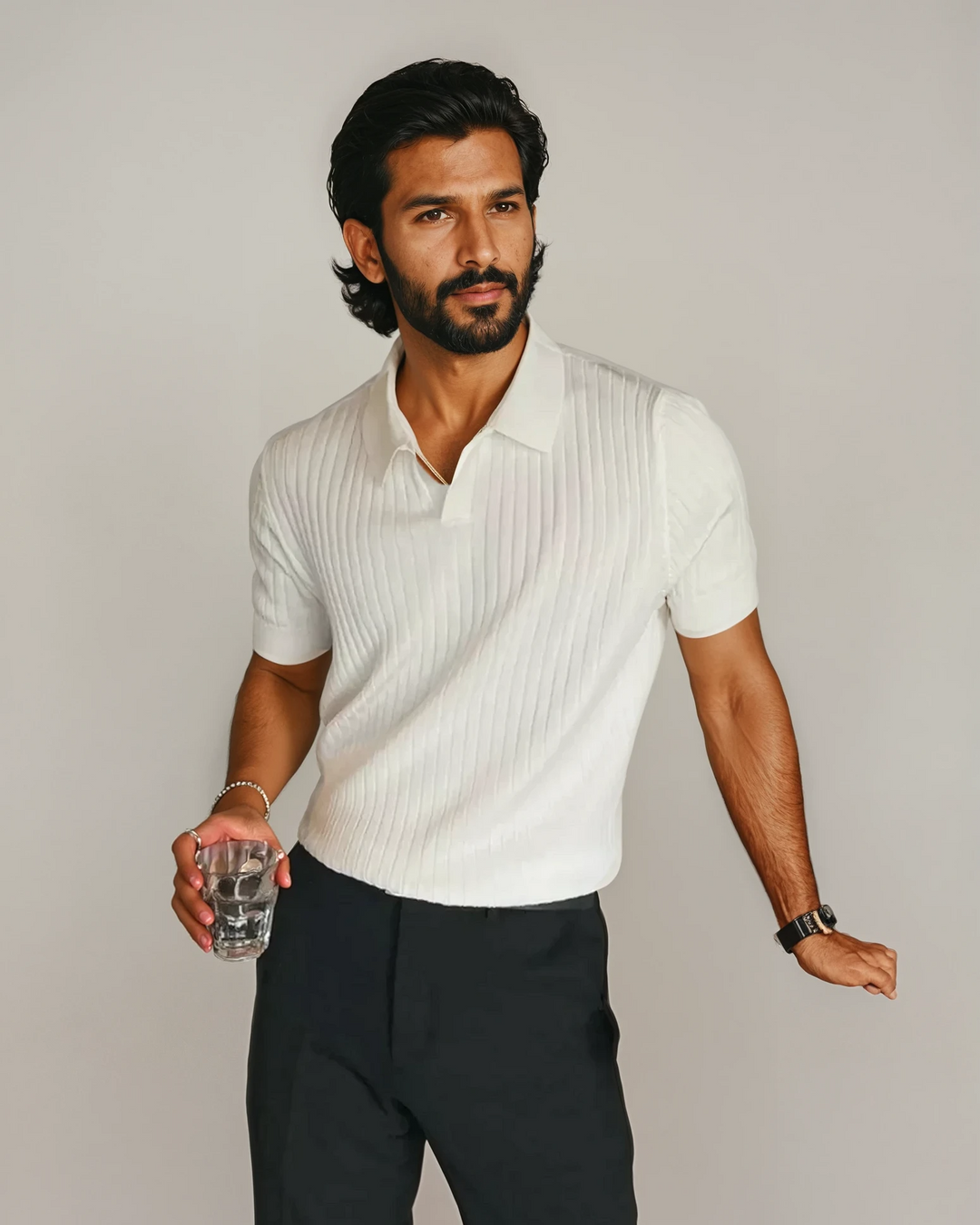 Valente: Muscle Fit Knit Shirt | White