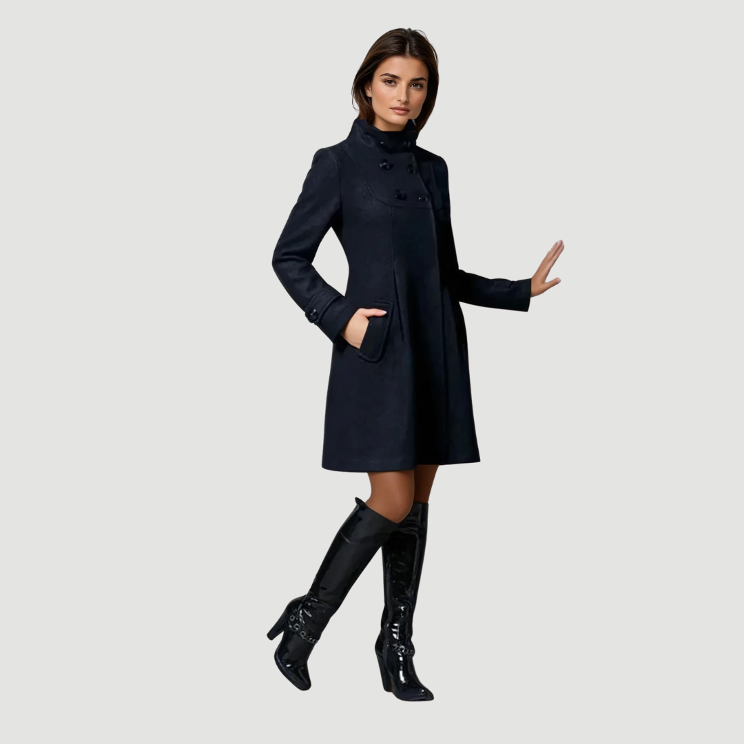 Freya: Hooded Wool Wrap Coat | Black