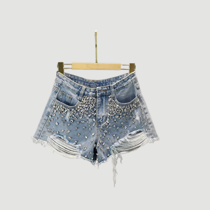 Sena: Embellished Ripped Denim Shorts