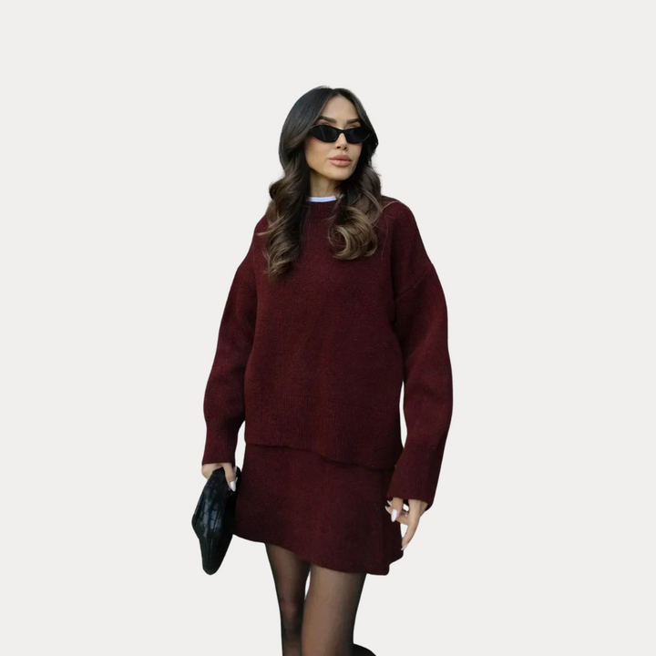 Arden: Knitted Skirt Set | Burgundy