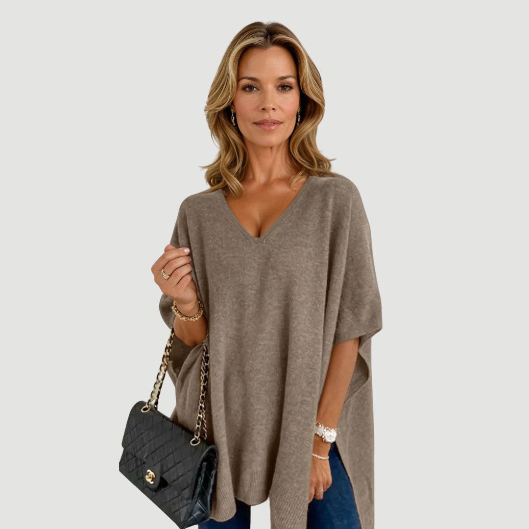 Naya: Effortless Knit Poncho | Orange