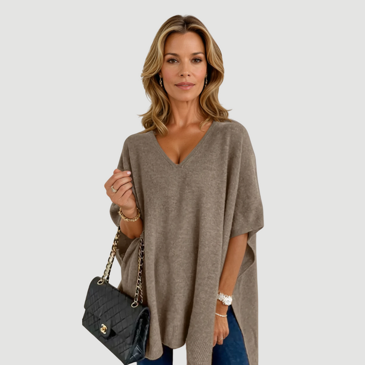 Naya: Effortless Knit Poncho | Coffee