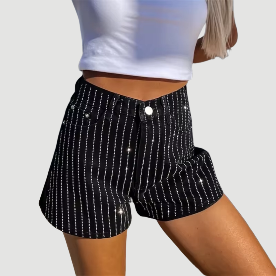 Zyra: Embellished Striped Shorts | Blue