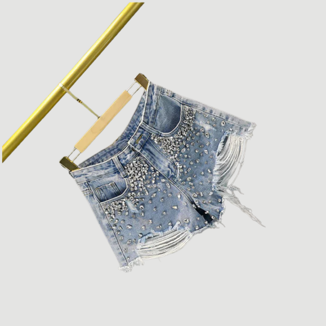 Sena: Embellished Ripped Denim Shorts