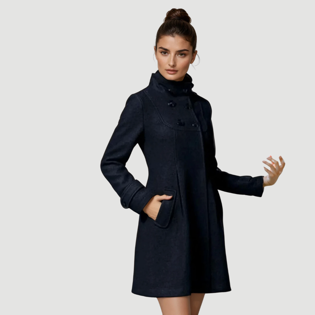 Freya: Hooded Wool Wrap Coat | Black