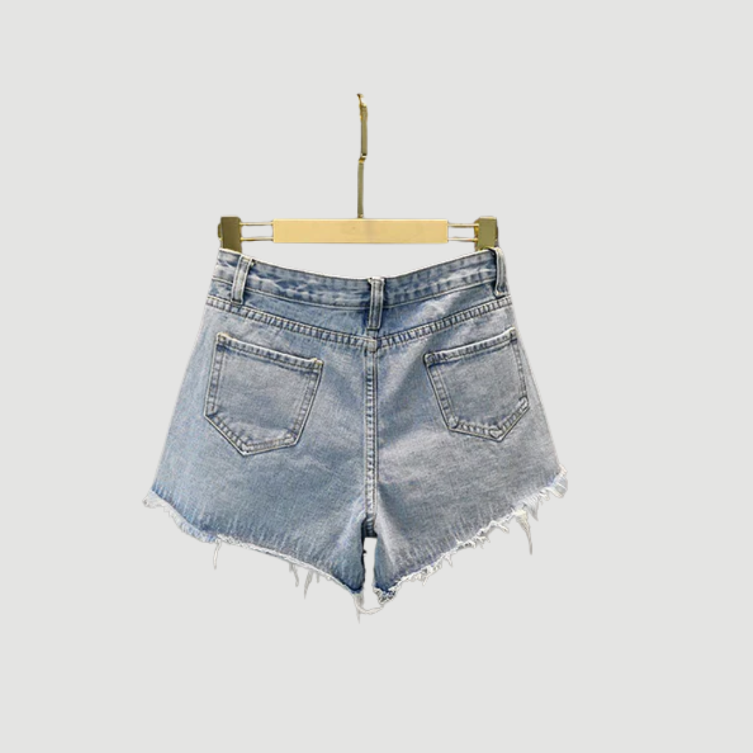 Sena: Embellished Ripped Denim Shorts