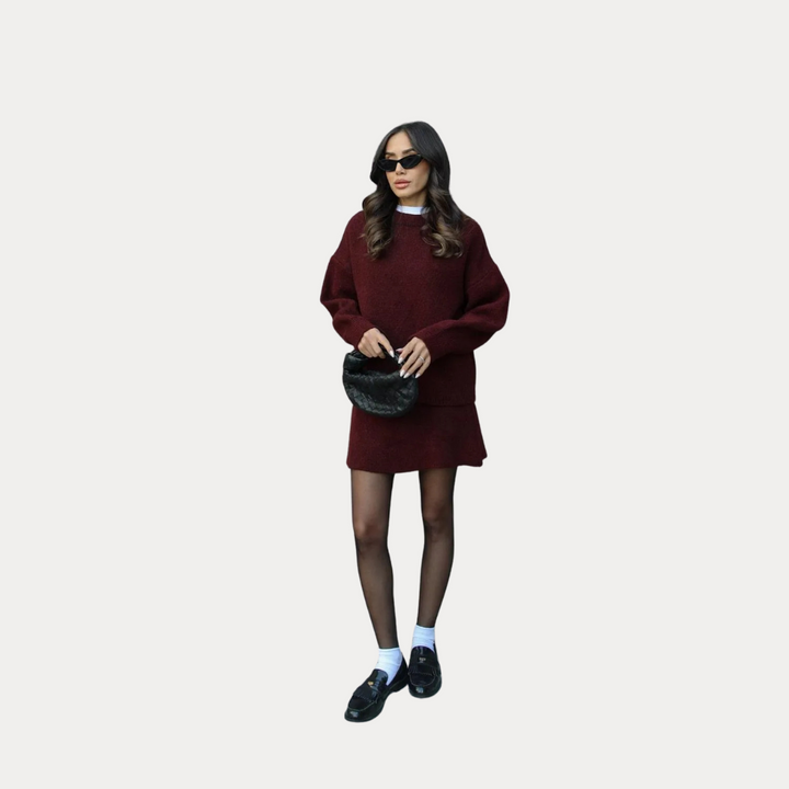 Arden: Knitted Skirt Set | Burgundy