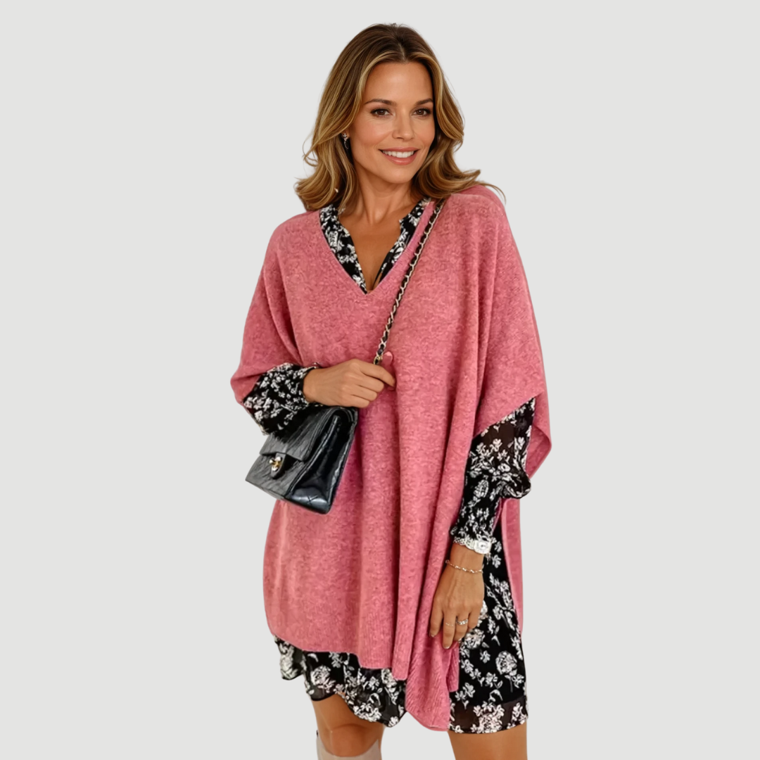 Naya: Effortless Knit Poncho | Dusty Pink