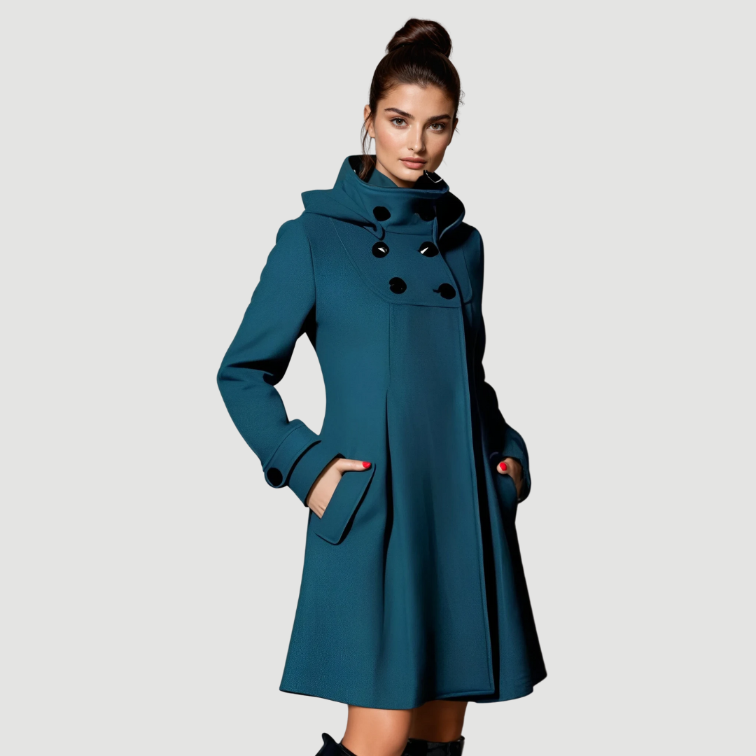 Freya: Hooded Wool Wrap Coat | Green