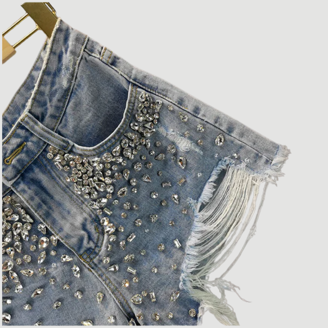 Sena: Embellished Ripped Denim Shorts