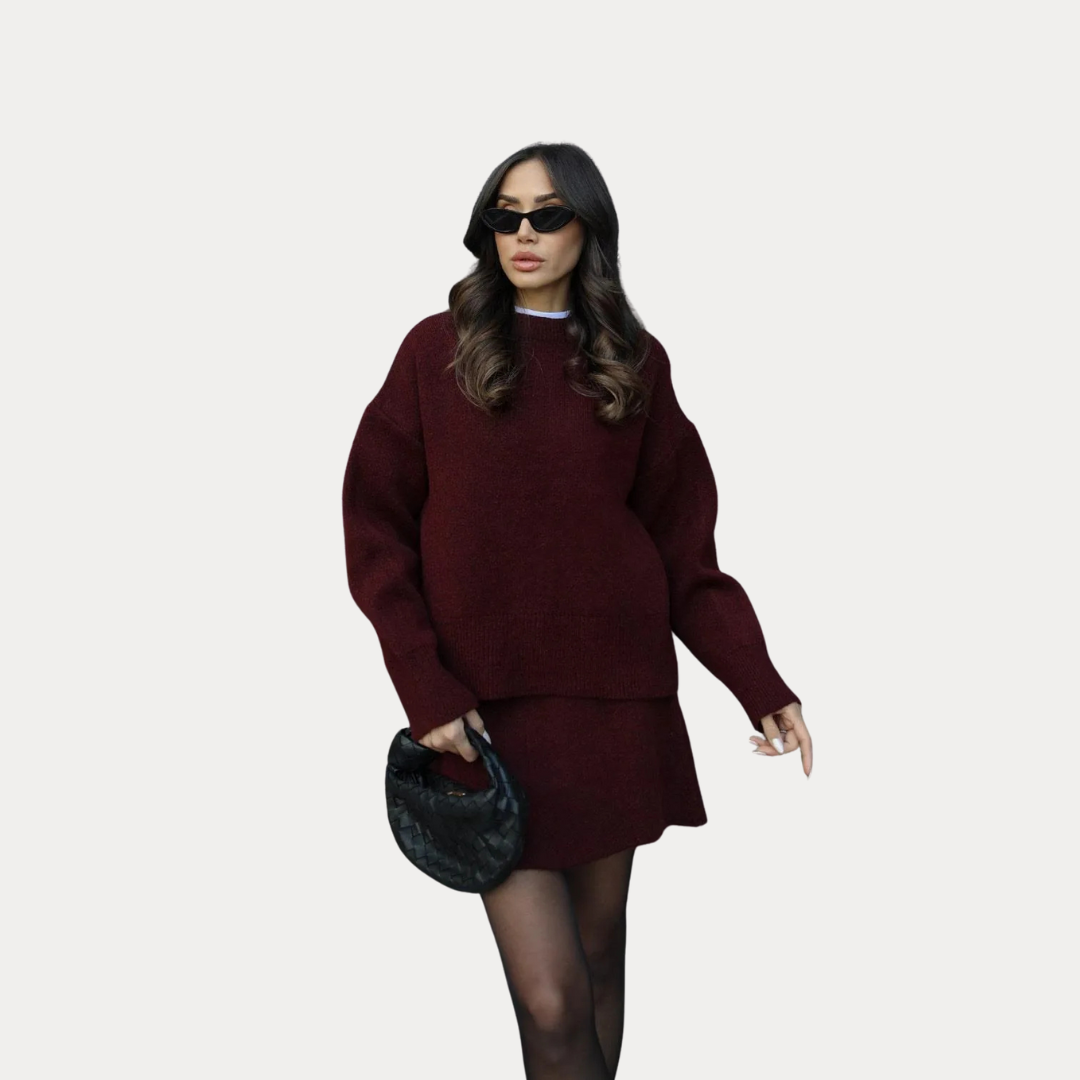 Arden: Knitted Skirt Set | Burgundy