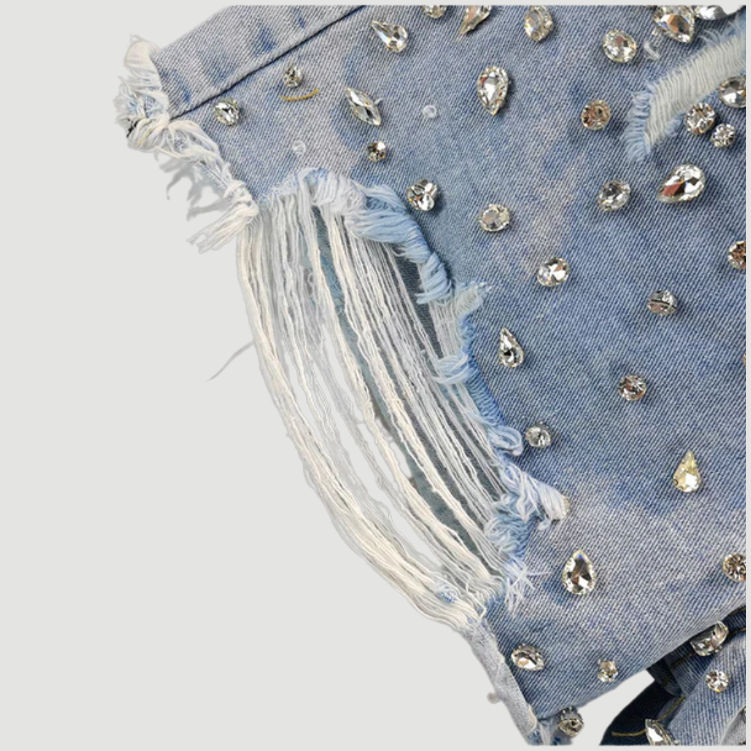 Sena: Embellished Ripped Denim Shorts