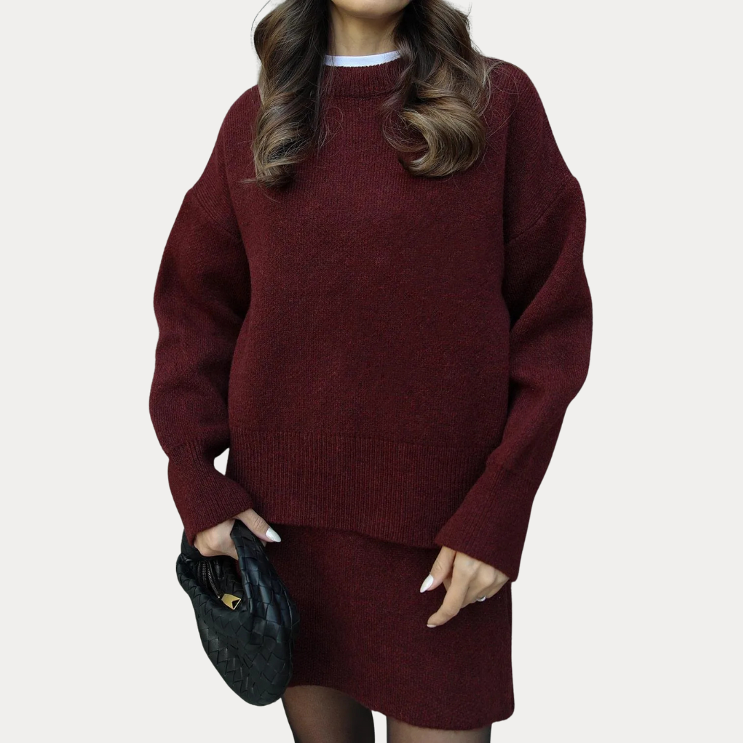 Arden: Knitted Skirt Set | Burgundy