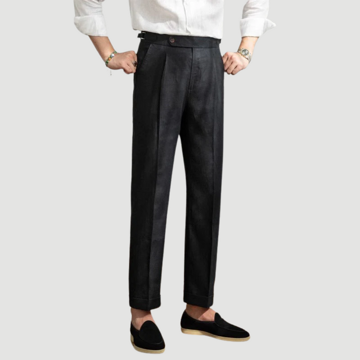 Leano: Classic Linen Trousers | Black