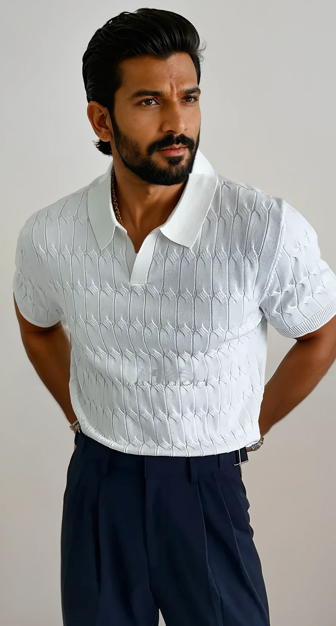 Lorenzo: Textured Knit Polo | White