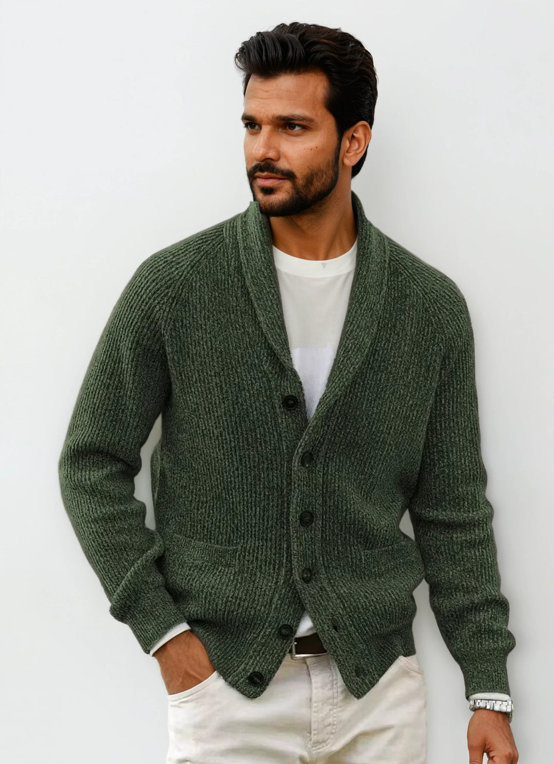 Heritage: Textured Cardigan | Army Green