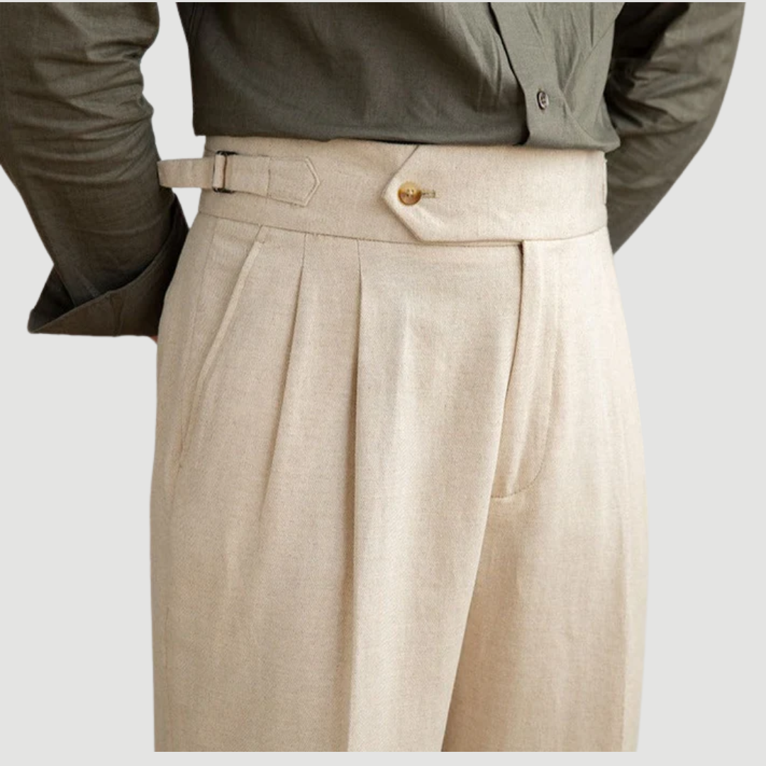 Caius: Tailored Linen Trousers | Beige