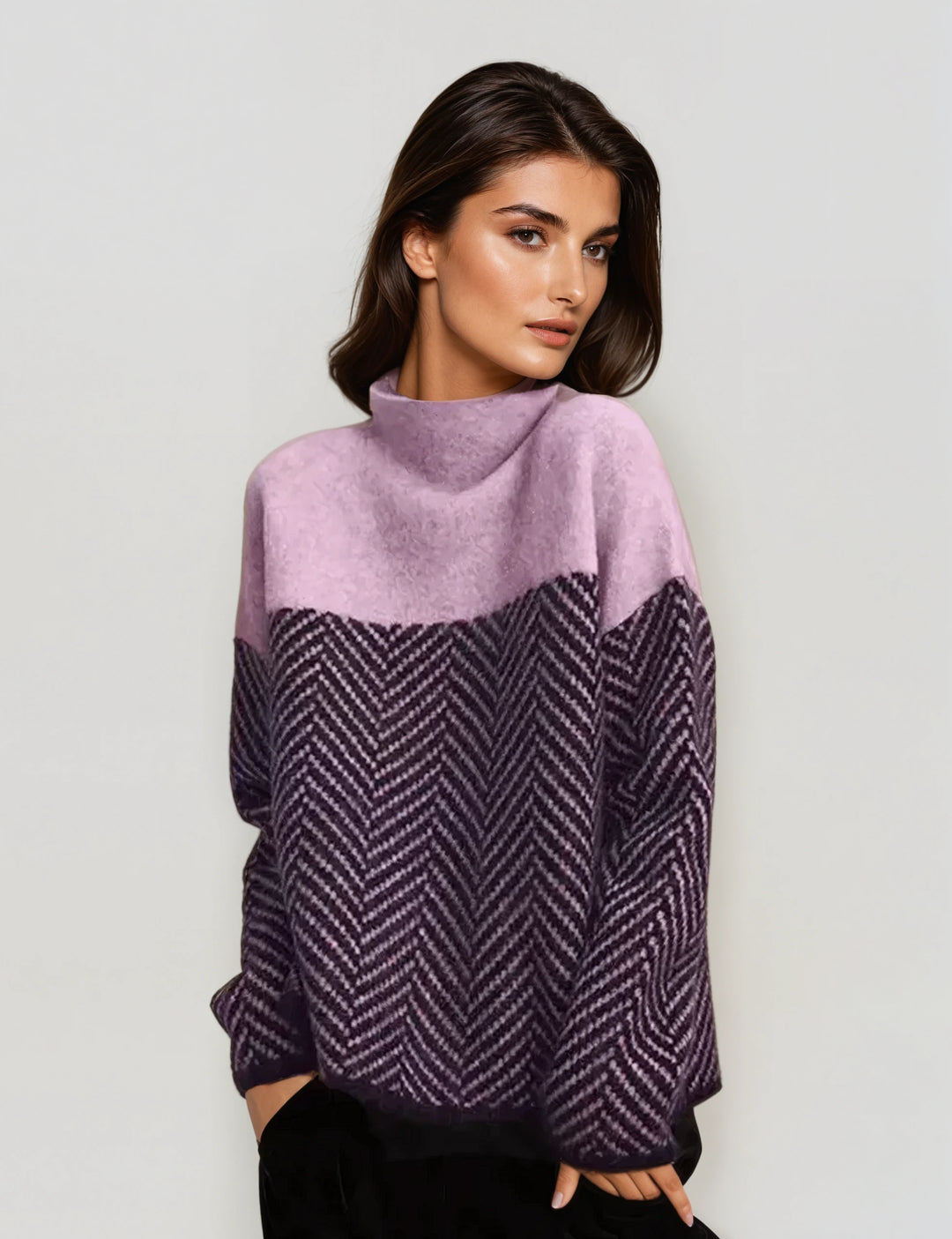 Kayak: Herringbone Polo Neck | Violet