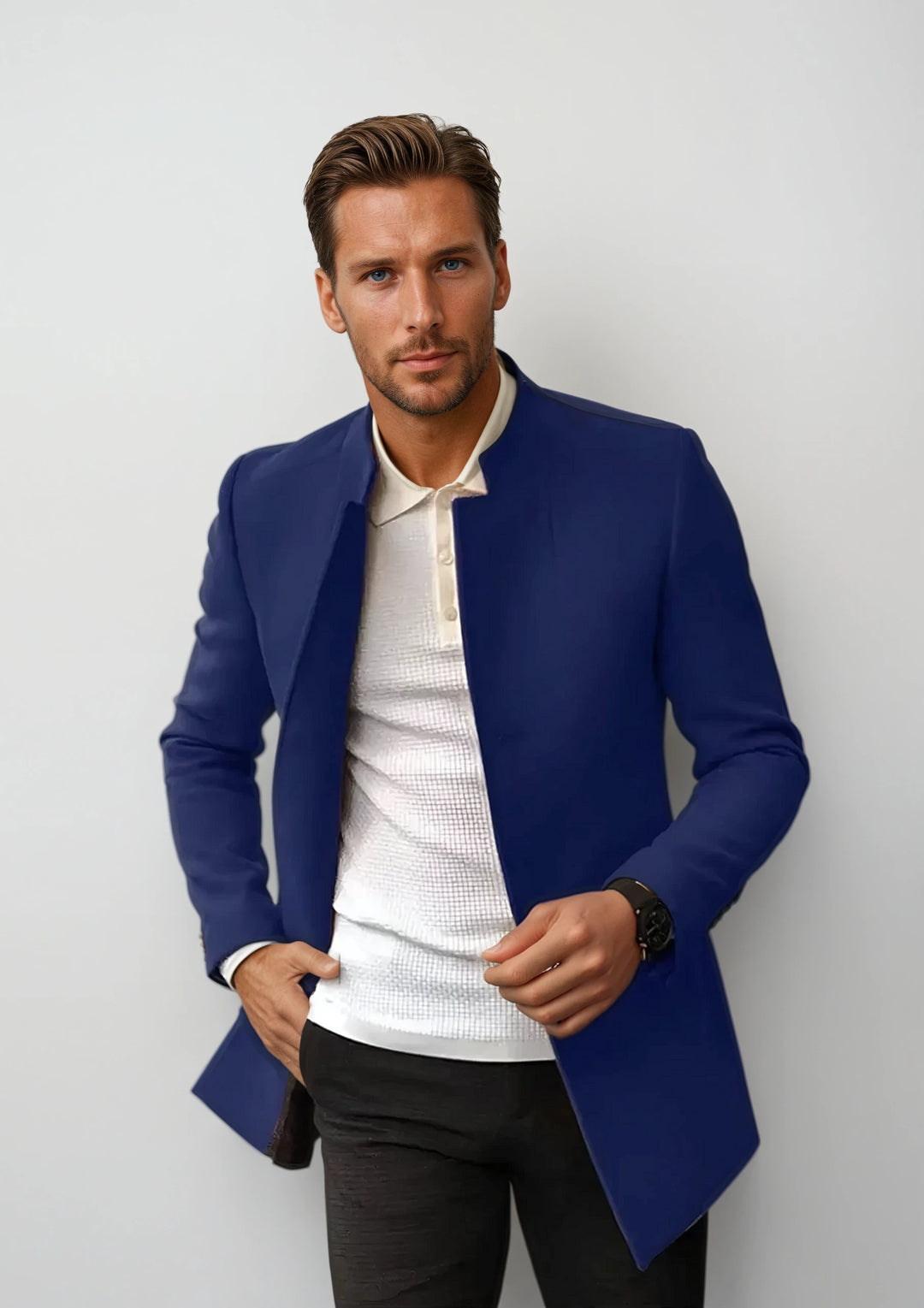 Myles: Sleek Wool Trench | Blue