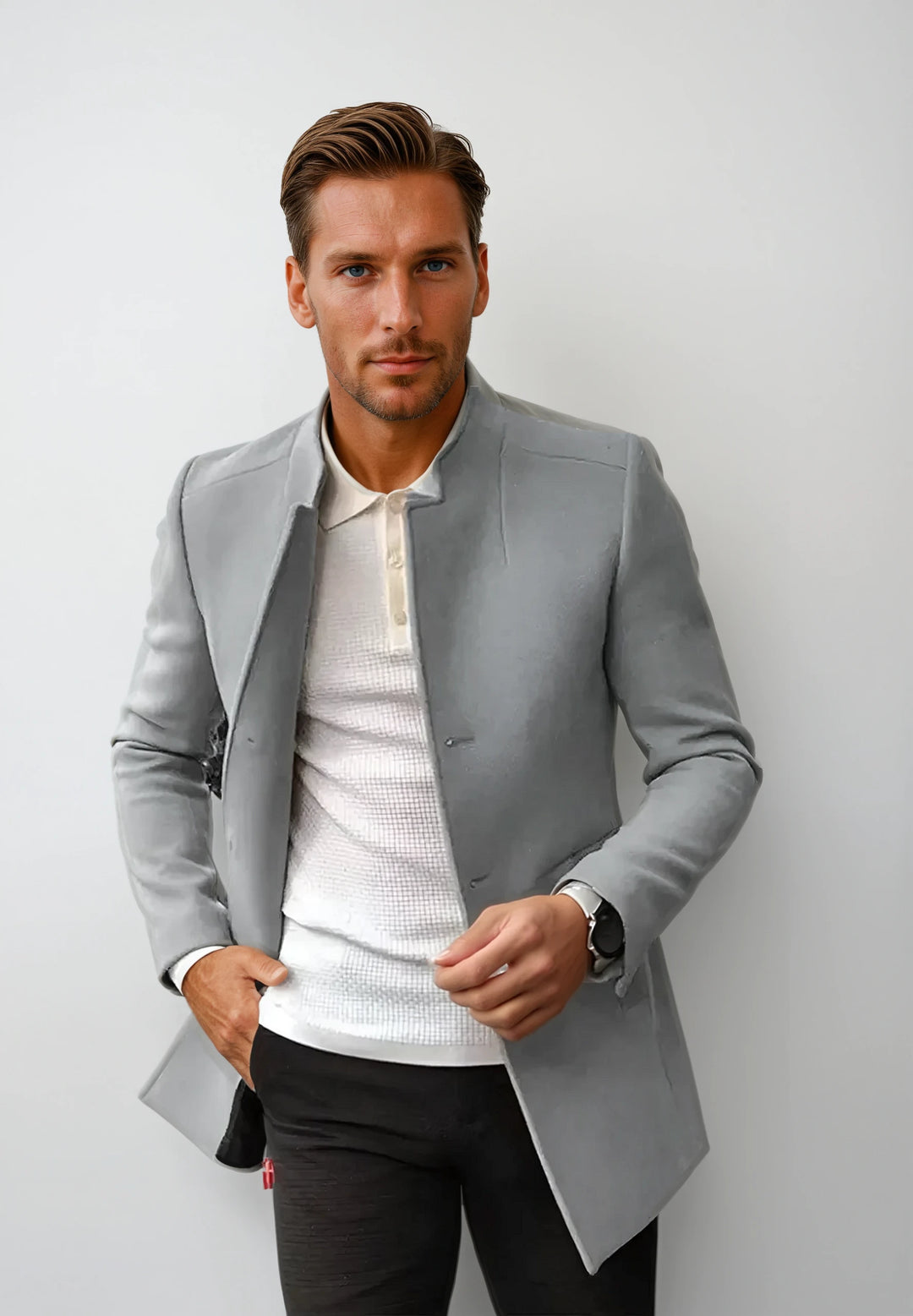 Myles: Sleek Wool Trench | Grey