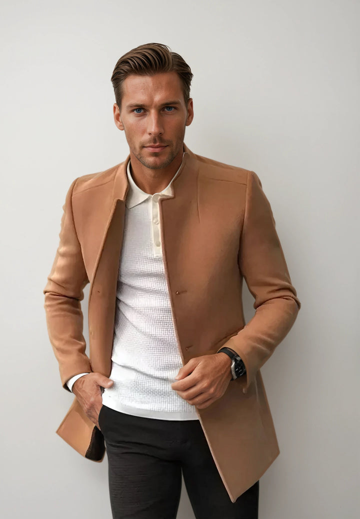 Myles: Sleek Wool Trench | Camel