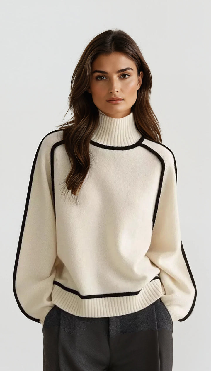 Zia: Contrast Trim Polo Neck Jumper | Grey