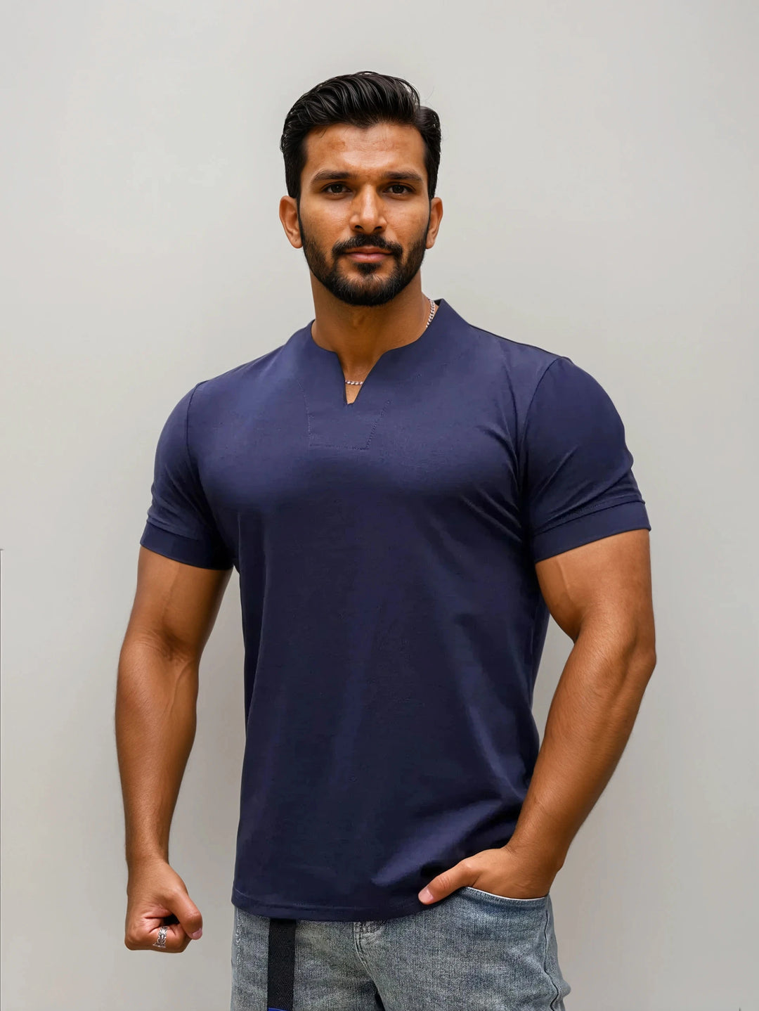 Kier: V-Neck Performance Tee | Navy Blue