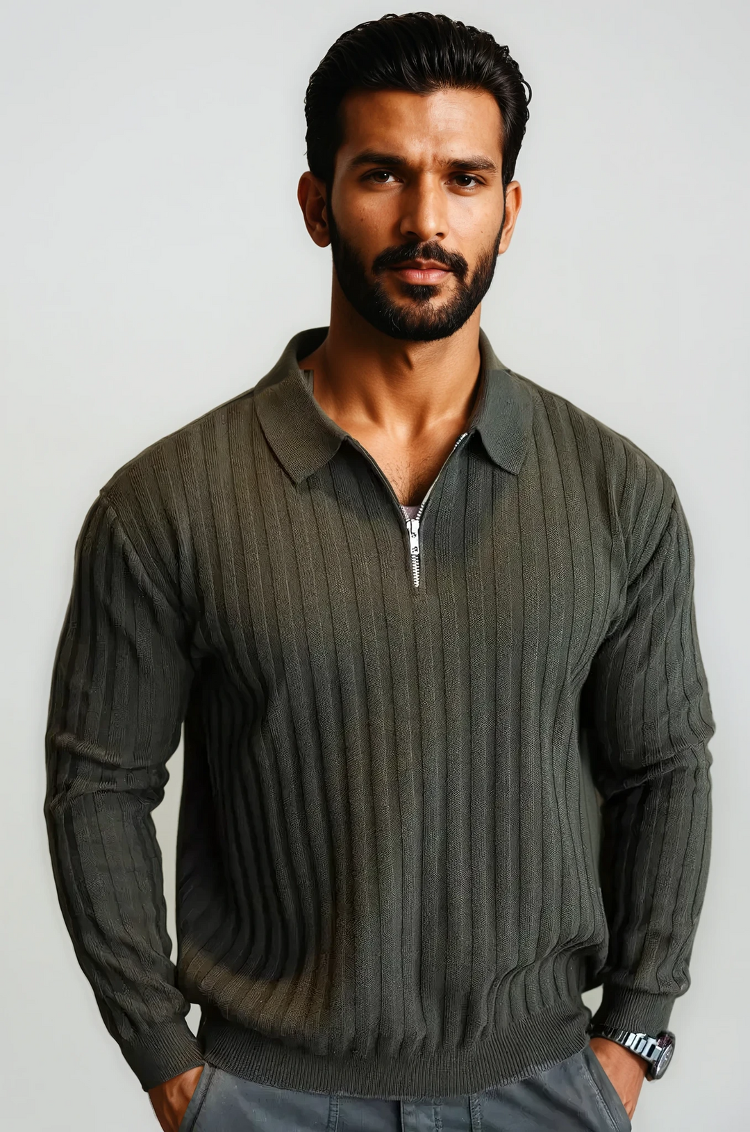 Lucian: Zip-Neck Polo | Army Green