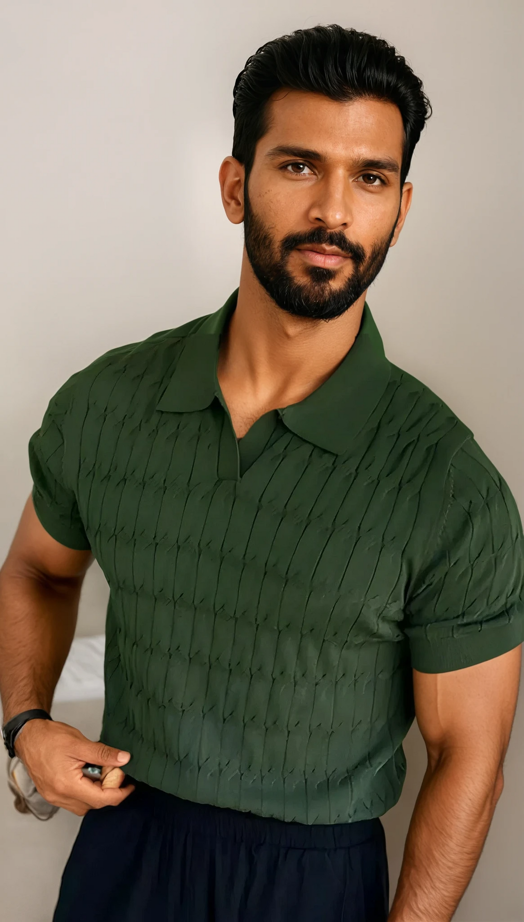 Lorenzo: Textured Knit Polo | Green